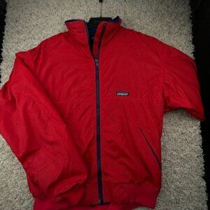 Patagonia Men's Full Zip Windbreaker Rain Jacket Red Medium Pockets w Logo Adult